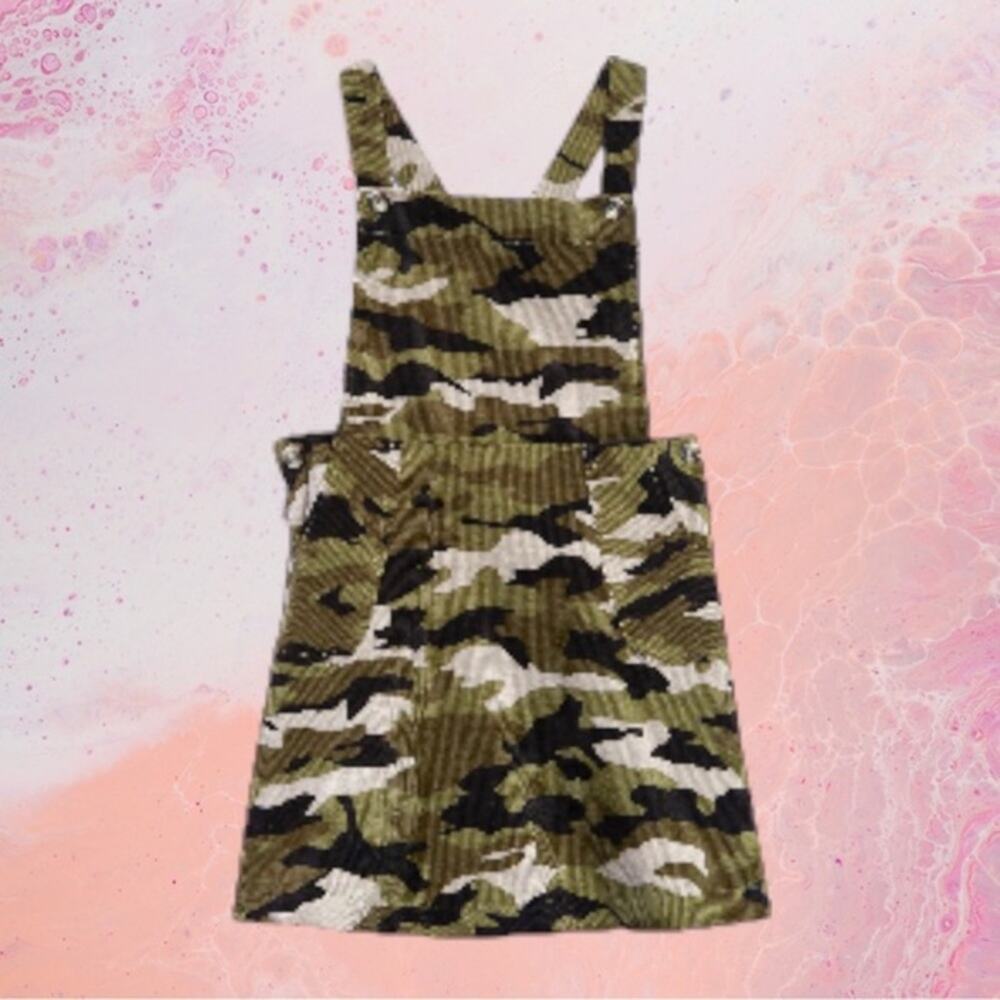 Nordstrom Walking on Sunshine Corduroy Pinafore Overall Mini Camo EUC
